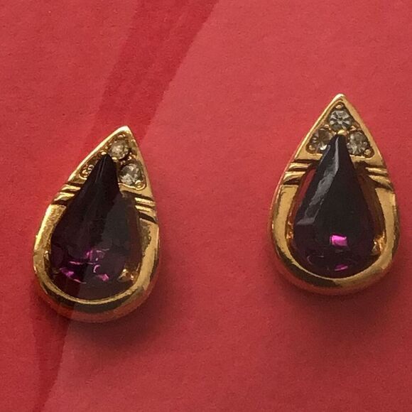 Necklace, Amethyst Pendant and Earrings Set, Dark Purple, Vintage - Picture 2 of 4